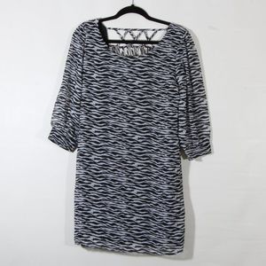 Urban Collection Black White Zebra Animal Print 3/4 Sleeve Midi Dress Size M